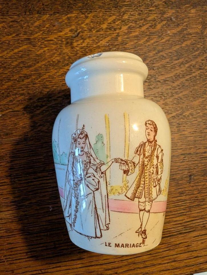 Mosterdpot KG Lunéville, Frans keramiek, Le mariage., Antiek en Kunst, Antiek | Keramiek en Aardewerk, Ophalen of Verzenden