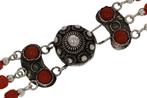 Bloedkoraal ketting antiek zeeuwse knop sluiting zilver, Ophalen of Verzenden, Zilver, Ketting, Met edelsteen