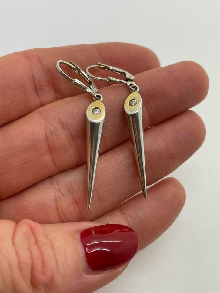 Z851 Prachtige zilveren bicolor oorbellen, Sieraden, Tassen en Uiterlijk, Oorbellen, Hangers, Zilver, Goud, Ophalen of Verzenden