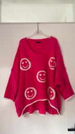 Knalroze trui met witte smileys one size made in Italy, Kleding | Dames, Truien en Vesten, Ophalen of Verzenden, Zo goed als nieuw