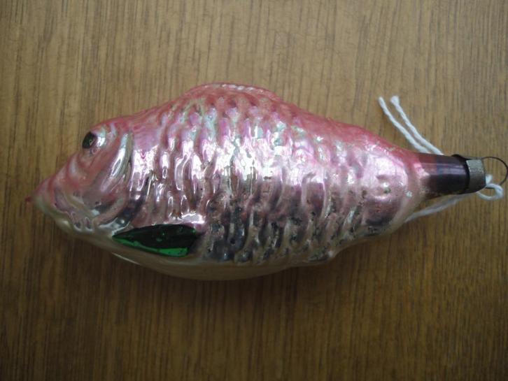 Mooie oude glazen kerstbal vis (aparte kleuren), Diversen, Kerst, Gebruikt, Ophalen of Verzenden