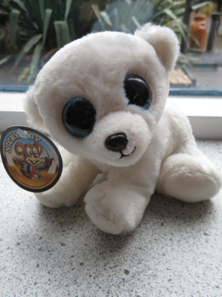 Wit velours beertje ARI met blauwe ogen merk TY of Nicky Toy, Kinderen en Baby's, Speelgoed | Knuffels en Pluche, Nieuw, Beer