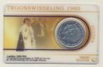 Nederland 1 Gulden 1980 Dubbelkop in coincard, 1 gulden, Ophalen of Verzenden, Koningin Beatrix, Losse munt