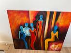 Groot Abstract Schilderij met Figuren Gesigneerd Kunstwerk C, Antiek en Kunst, Ophalen of Verzenden