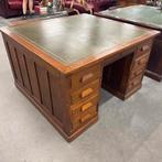 Vintage Partnerdesk met Groen Leer, Antiek en Kunst, Ophalen