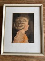 Oude aquarel meisjes portret art deco, Antiek en Kunst, Ophalen of Verzenden