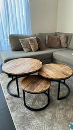 Mango houten salontafel 3 delig, Ophalen, 50 tot 100 cm, Rond, Zo goed als nieuw