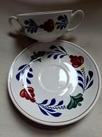 4 soepkommen met schotel, boerenbont, Huis en Inrichting, Keuken | Servies, Ophalen of Verzenden, Zo goed als nieuw, Kom(men)