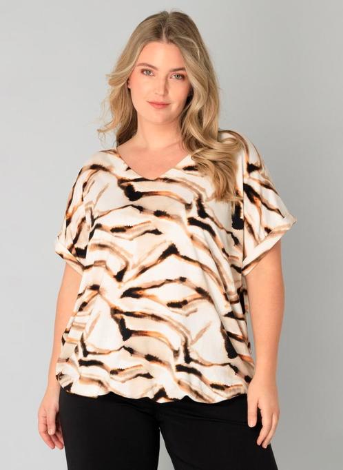 Bruin/beige shirt Helin van Yesta Maat 48 nu €27,50, Kleding | Dames, Blouses en Tunieken, Nieuw, Maat 46/48 (XL) of groter, Bruin