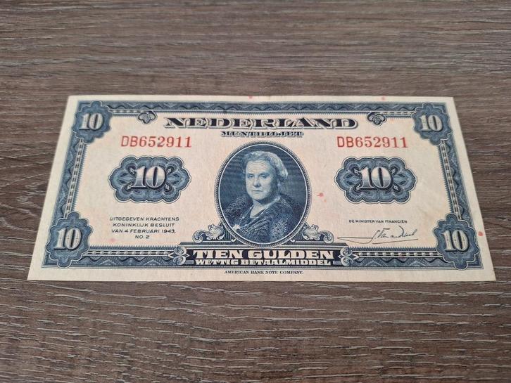 Bijna UNC biljet 10 gulden Wilhelmina, 1943, Postzegels en Munten, Bankbiljetten | Nederland, 10 gulden, Ophalen of Verzenden