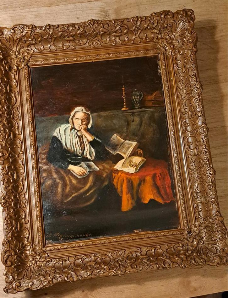 Schilderij: Oude Slapende Vrouw, Antiek en Kunst, Kunst | Schilderijen | Klassiek, Ophalen