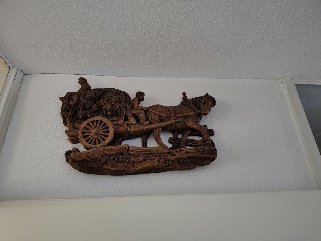 Stenen Wanddecoratie Paard en Wagen, Ophalen of Verzenden