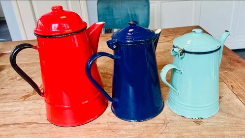 Antieke Emaille Vintage Koffie- en Theepotten Set, Antiek en Kunst, Antiek | Emaille, Ophalen of Verzenden