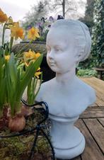Franse brocante zwaar oud beeld torso hoofd meisje tuin, Ophalen of Verzenden
