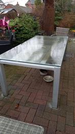 Aluminium tuintafel met glazen blad, Ophalen of Verzenden, Gebruikt, Rechthoekig, Aluminium