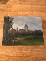 KUNST ANTIEK MINI SCHILDERIJ OLIE LANDSCHAP, Ophalen of Verzenden