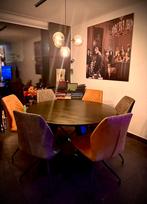 Massief Zwarte Houten Ronde Tafel - 130cm - Stoere Driepoot, Huis en Inrichting, Tafels | Eettafels, Ophalen, 100 tot 150 cm, Rond