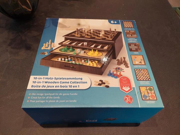 Spellenbox 10-in-1 Houten Spelcollectie, Hobby en Vrije tijd, Gezelschapsspellen | Overige, Zo goed als nieuw, Een of twee spelers