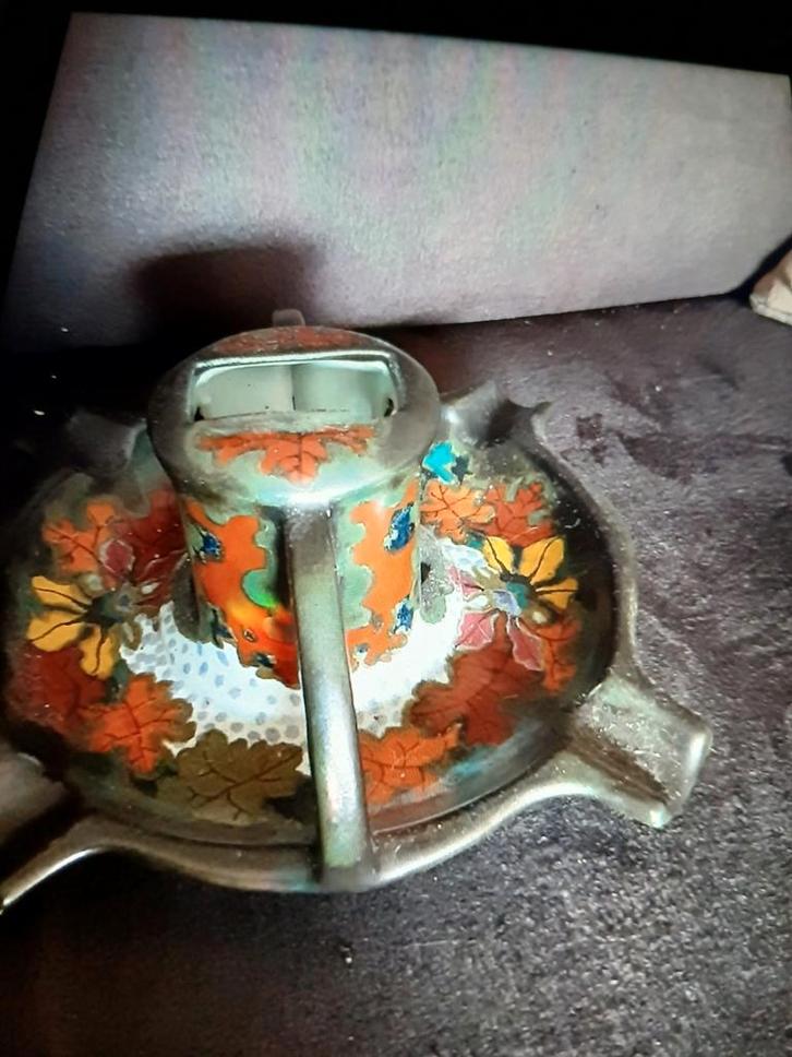 Gouda Plateel Asbak met Luciferhouder, Antiek en Kunst, Antiek | Emaille, Ophalen of Verzenden