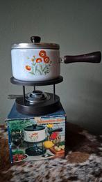 Retro vintage fondue set kleurrijk mooie staat bloemen, Ophalen of Verzenden, Gebruikt, Brander, Fondueset