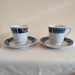 Vintage 4x kop en schotel aqua/blauw/paars., Ophalen of Verzenden, Keramiek, Overige stijlen, Kop(pen) en/of Schotel(s)