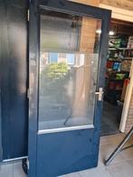 Blauwe buitendeur met glas, Doe-het-zelf en Verbouw, Deuren en Horren, Ophalen, Gebruikt, 80 tot 100 cm, Buitendeur