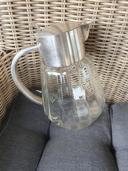 Vintage Glazen Waterkan met Zilveren Details, Antiek en Kunst, Antiek | Glas en Kristal, Ophalen of Verzenden