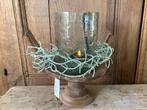 NIEUW houten schaal, glazen windlicht, kunsttak en glashaak, Ophalen of Verzenden, Nieuw