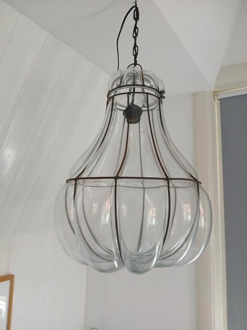 Vintage Waterdruppellamp, Huis en Inrichting, Lampen | Hanglampen, Zo goed als nieuw, Minder dan 50 cm, Glas, Metaal, Ophalen of Verzenden