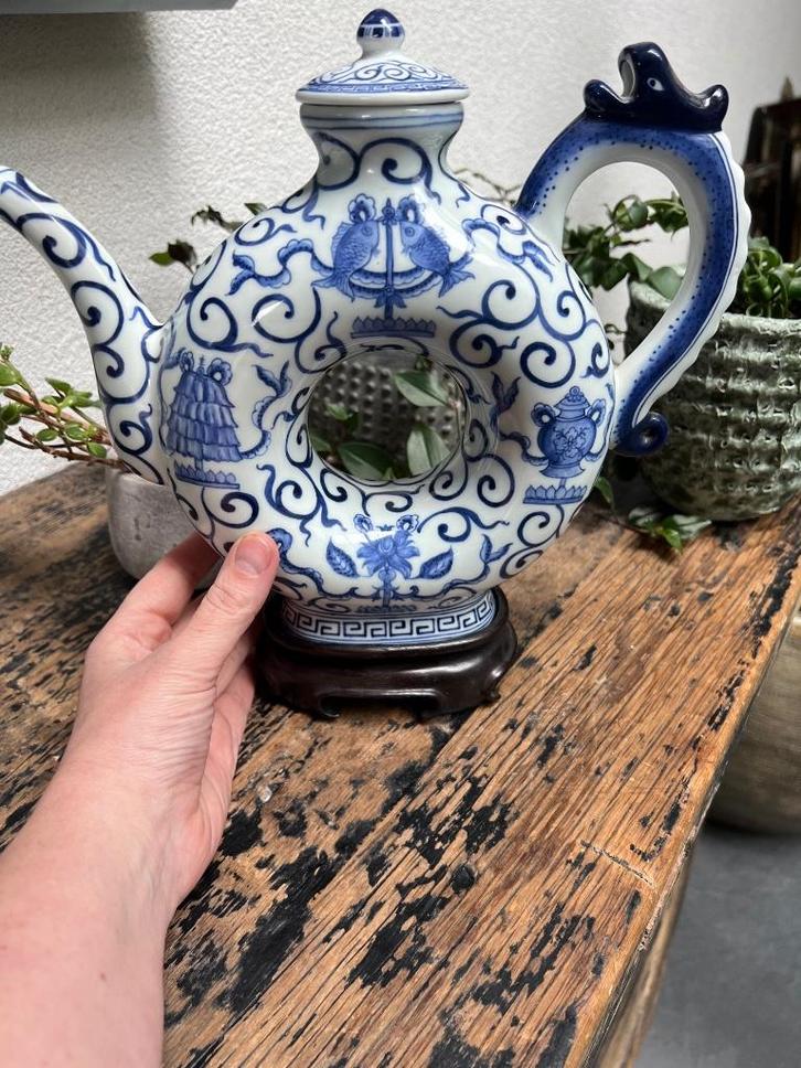 Chinese donut delfts blauw kleur theepot chinees asian, Huis en Inrichting, Keuken | Servies, Nieuw, Overige typen, Overige stijlen