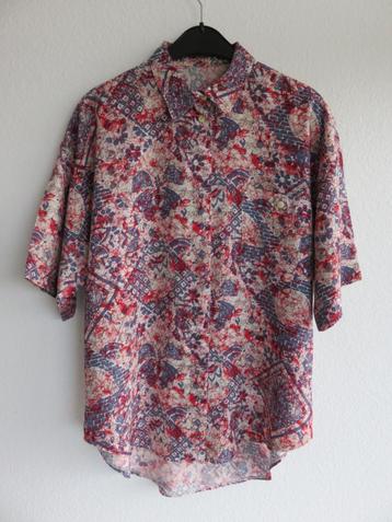 Vintage rood blauwe blouse met korte mouwen maat 40 beschikbaar voor biedingen