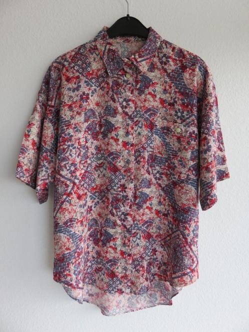 Vintage rood blauwe blouse met korte mouwen maat 40, Kleding | Dames, Blouses en Tunieken, Zo goed als nieuw, Maat 38/40 (M), Rood