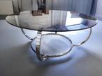 vintage chromen coffee table / salontafel met fumé glas, Ophalen