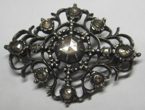 Diamant broche Holland ca 1900 zeldzaam 8 krt diamant, Sieraden, Tassen en Uiterlijk, Antieke sieraden, Broche, Zilver, Met edelsteen