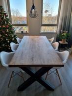 Robuuste eikenhouten tafel - 220x100 - Stalen poten, Huis en Inrichting, Tafels | Eettafels, Ophalen, Gebruikt, Eikenhout, 50 tot 100 cm
