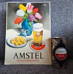 Amstel Bier Reclame Bord met oud Blikje, Reclamebord, Plaat of Schild, Gebruikt, Ophalen of Verzenden, Amstel