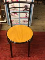 Stoelen 8stuks zwart speciaal gecoat met houten zitting, Zie foto, Gebruikt, Metaal of Aluminium, Rond