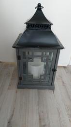 Grote houten lantaarn met led kaars, Ophalen, Gebruikt, 50 tot 75 cm, Grijs