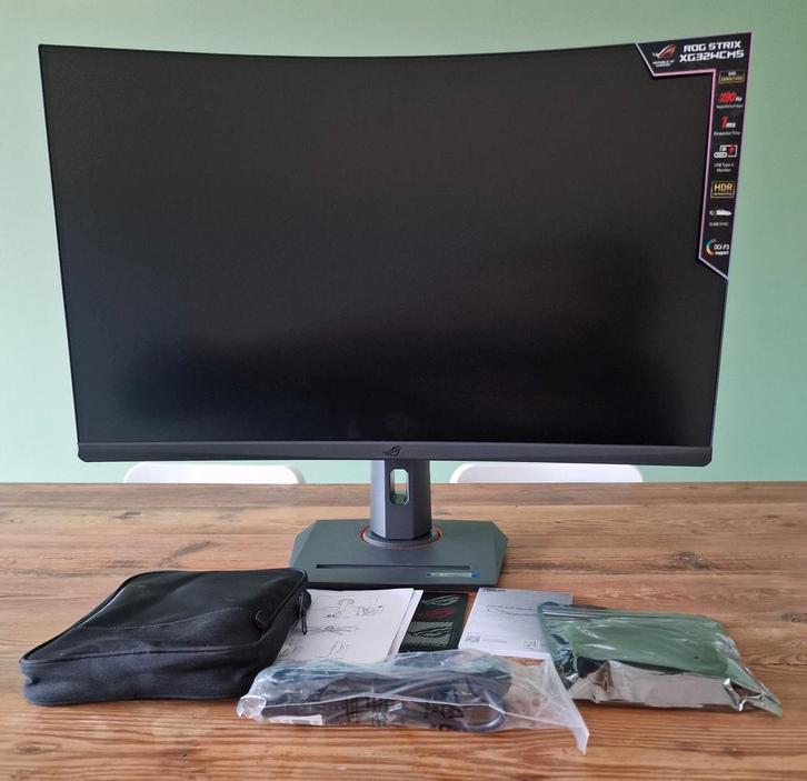 ASUS ROG Strix XG32WCMS, Computers en Software, Monitoren, Zo goed als nieuw, 201 Hz of meer, DisplayPort, HDMI, USB-C, Gaming