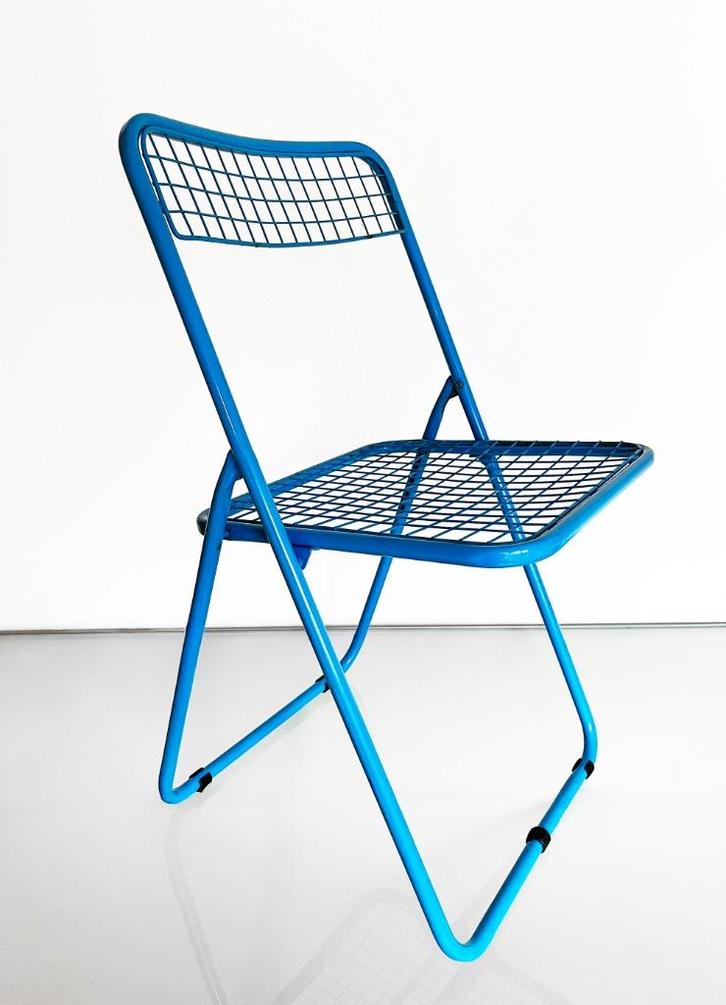 Vintage IKEA 80s Niels Gammelgaard Ted net stoel, Huis en Inrichting, Stoelen, Eén, Metaal, Blauw, Ophalen of Verzenden