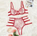 Doorzichtige rode bh & slipje setje kanten lingerie S M L XL, Verzenden, Rood, Setje
