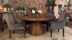 New vintage walnut ronde eettafel massieve tafel rond zwart, Huis en Inrichting, Tafels | Eettafels, Nieuw, Rond, Ophalen, Vijf personen of meer