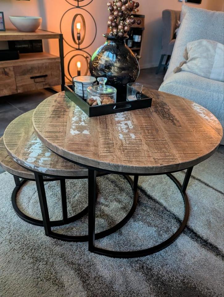 Set van 3 Steelwood bijzettafels Bommel 1 jaar (nieuw €349), Huis en Inrichting, Tafels | Salontafels, Zo goed als nieuw, Minder dan 50 cm