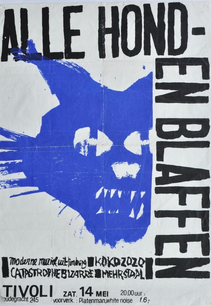 Poster ca. 1985 Alle Honden Blaffen - oncert modern music, Verzamelen, Muziek, Artiesten en Beroemdheden, Gebruikt, Poster, Artwork of Schilderij