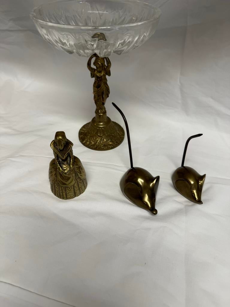 Vintage Decoratie Set - Schaal, Bel en Muisjes, Antiek en Kunst, Antiek | Koper en Brons, Ophalen, Koper