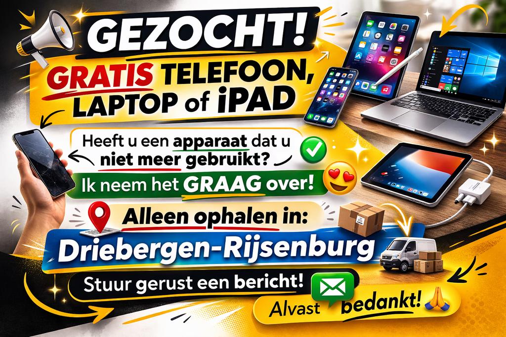 Gratis telefoon, laptop of iPad gezocht!, Gebruikt, 16 GB, Zwart, Ophalen of Verzenden