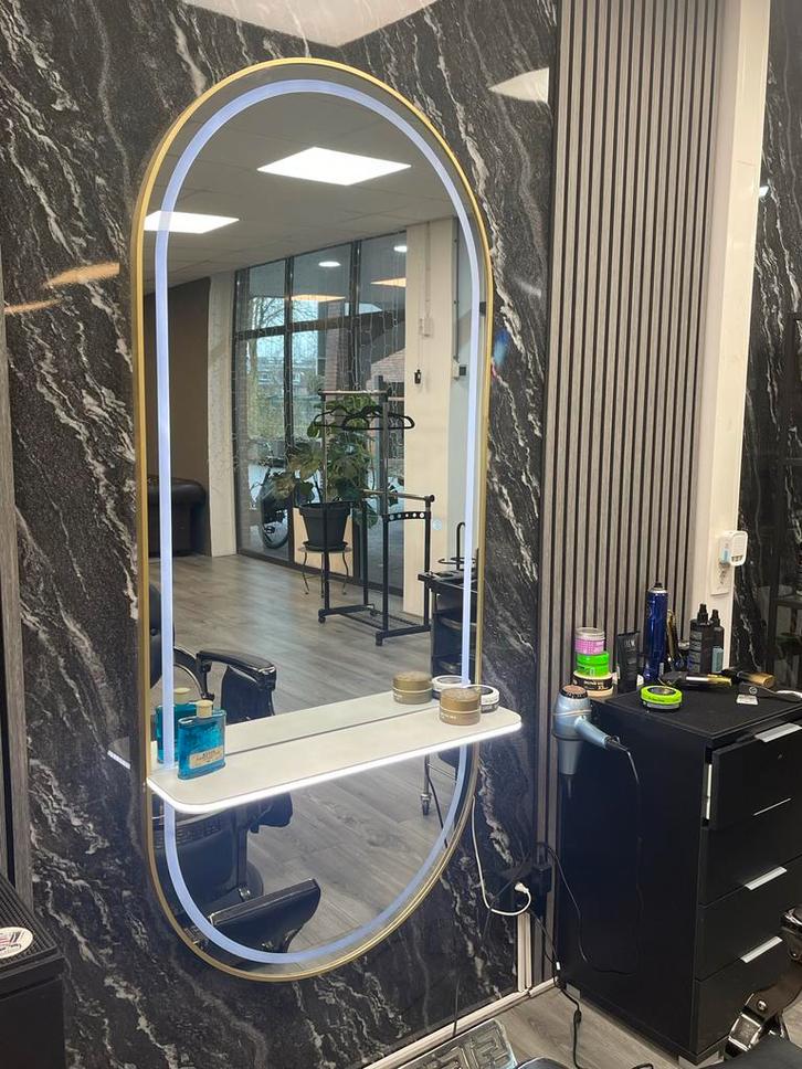 ( 3 ) Spiegel met Verlichting - Kapsalon/Barbershop, Huis en Inrichting, Woonaccessoires | Spiegels, Gebruikt, 50 tot 75 cm, 100 tot 150 cm