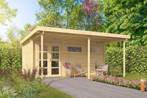 Actieblokhutten op voorraad NU scherper geprijsd! OP=OP!, Tuin en Terras, Tuinhuizen, Nieuw, Blokhut, Hout, 200 tot 400 cm, 3 ramen of meer