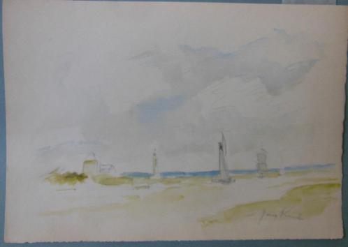 Johan Barth Jongkind (1819)Aquarel "Zicht op een Haven " Ges, Antiek en Kunst, Kunst | Schilderijen | Modern, Ophalen of Verzenden