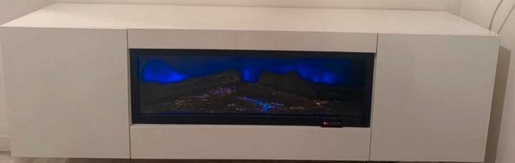 Tv-meubel met elektrische haard, hoogglans wit, Huis en Inrichting, Kachels, Nieuw, Hangend, Overige soorten, Elektrisch, Ophalen